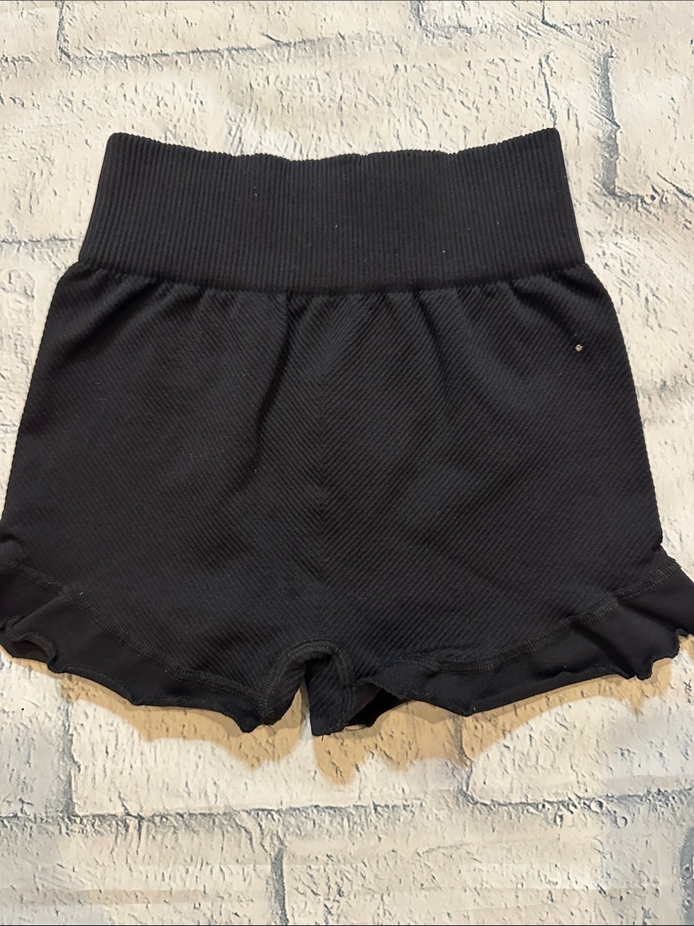 Free People Black Ribbed High-Waist Bike Shorts with Ruffle Hem